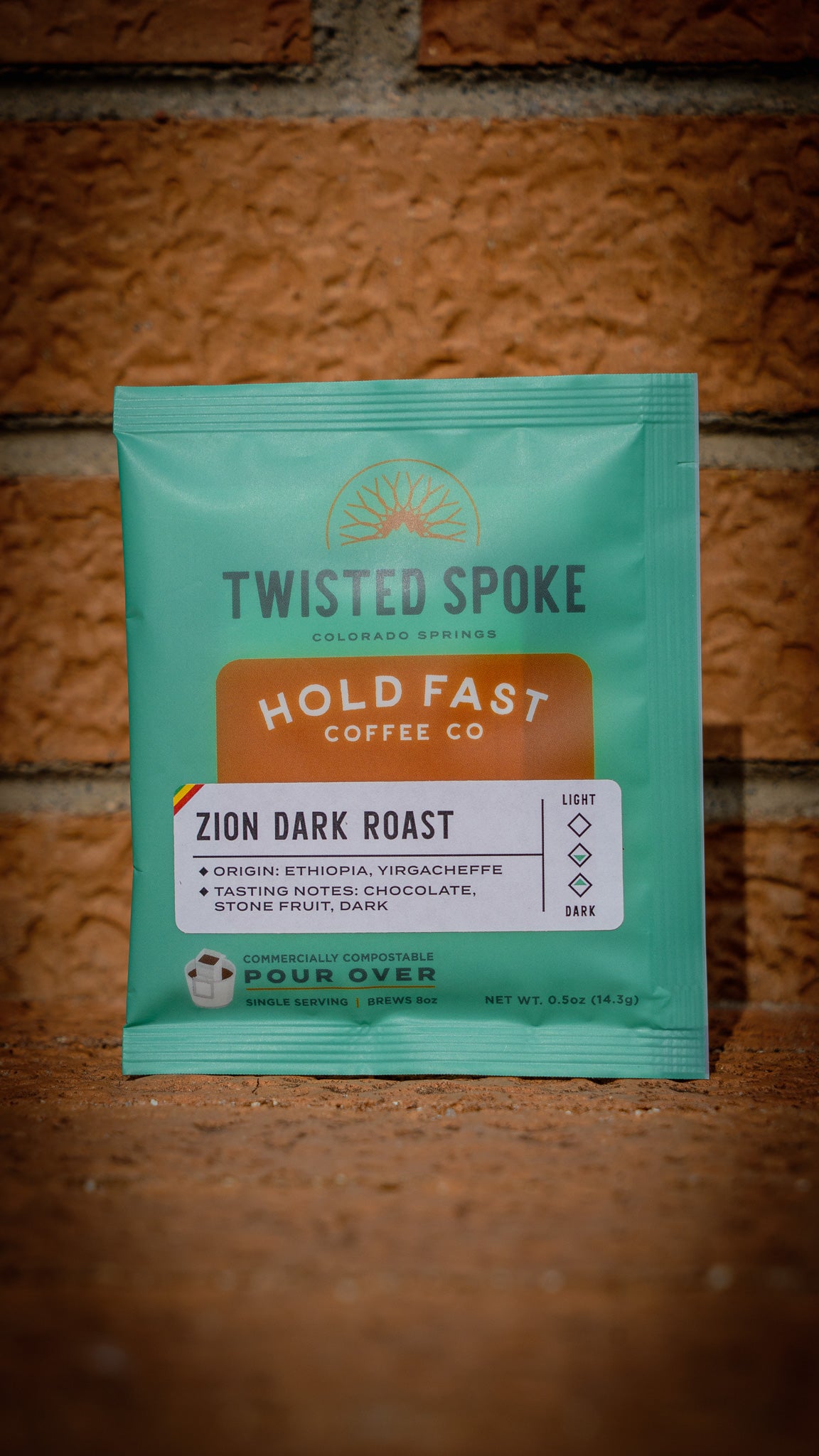 Twisted Spoke - Hold Fast Coffee Company - Zion Dark Roast - Origin: Ethiopia, Yirgacheffe - Tasting Notes: Chocolate, Stone Fruit, Dark - Pour Over